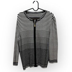 St. John Black and White Wool Blend Zip Jacket Striped